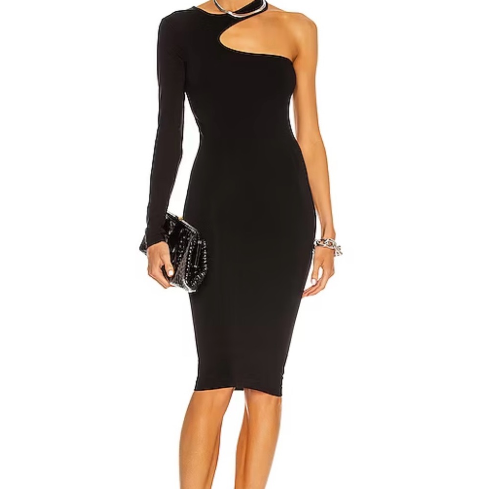 NWT Helmut Lang Core Cutout One Shoulder Seamless Midi Dress in Black size XS/S